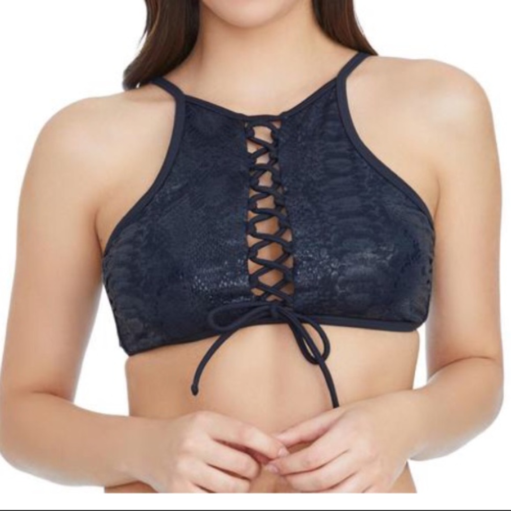 bebe Lace-Up High Neck Bikini Top